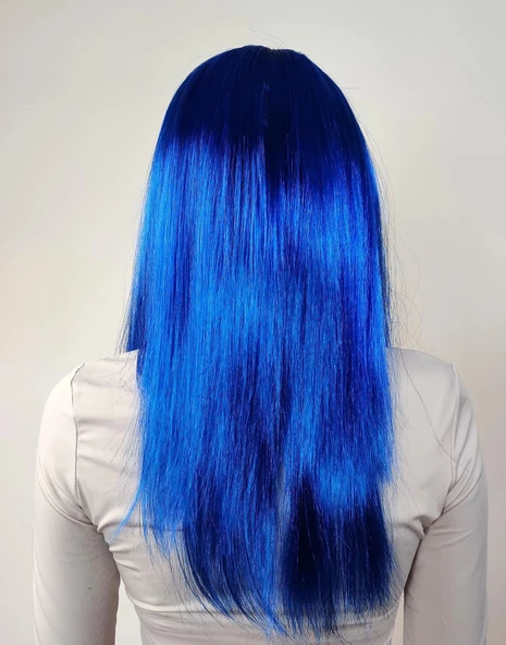 Mavi Renk Uzun Parti Peruğu - Resim 3
