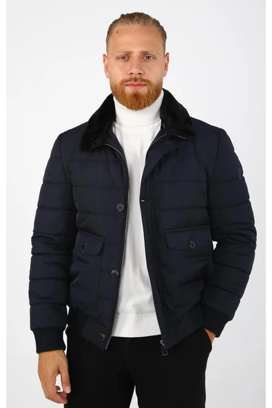 ÇIKARILABİLİR KÜRK YAKALI ERKEK PİLOT MONT - Resim 3