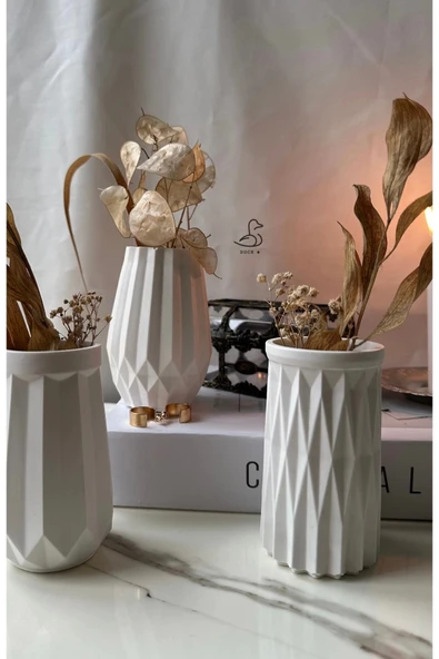 Geometrik Desenli Vazo Set 3’lü 12 CM - Resim 5