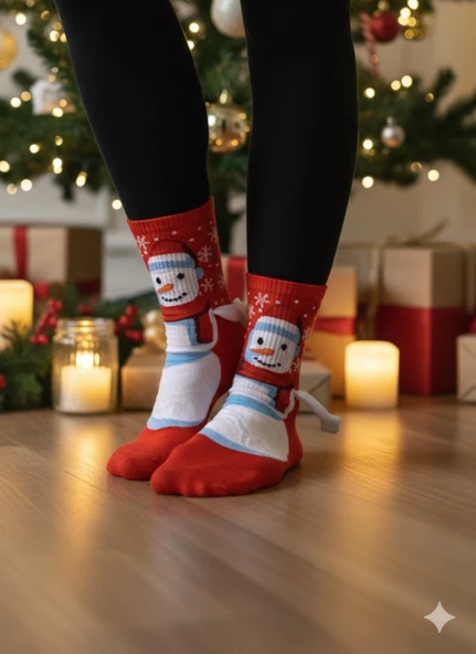 Yılbaşı Özel 2’li El Ele Tutuşan Çorap Seti – Kardan  Adam & Noel Baba Yılbaşı Çorabı - Resim 3