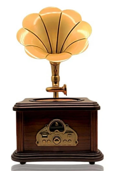 Nostaljik Radyo Gramofon Tasarımlı USB Bluetooth Hoparlör FM Radyo Şarjlı - Resim 8