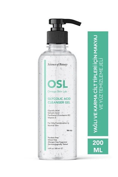 OSL Omega Skin Lab Omega Skin Lab Glycolic Cleanser Gel 200ml (YAĞLI VE KARMA CİLT İÇİN TEMİZLEME JELİ) ürün görseli 1