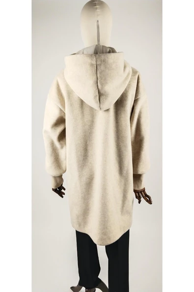 KAPUŞONLU DÜĞMELİ STANDART BEDEN ANGORA KALIN KABAN 44 BEDENE KADAR UYUM SAĞLAR OVERSİZE KESİM - Resim 3