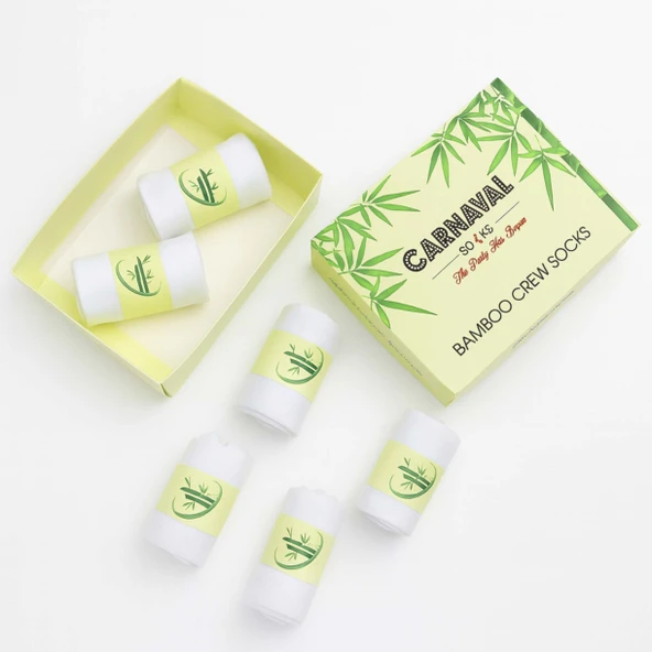 6'lı Premium Unisex Beyaz Bambu Soket Çorap Seti – Kutulu - Resim 2