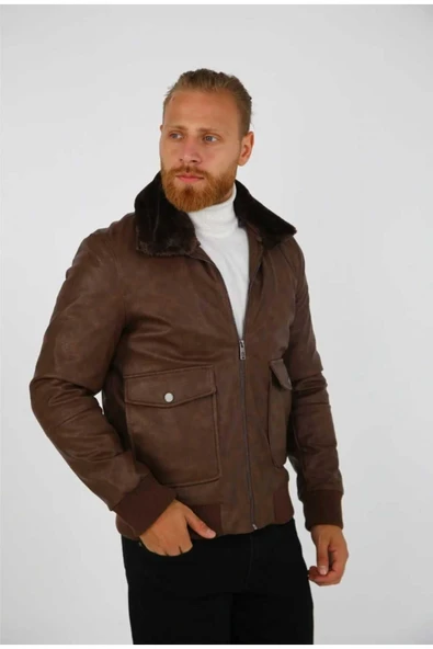 KÜRK YAKALI PİLOT DERİ MONT - Resim 6