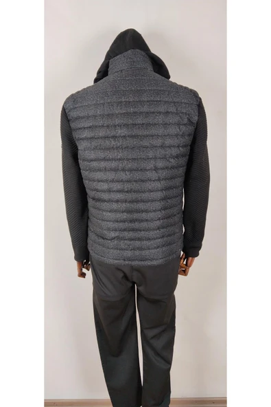 Örme kollu şişme mont - Resim 4