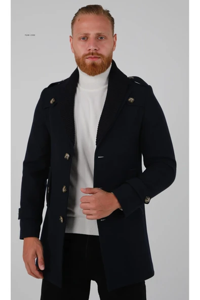 ÇIKARILABİLİR ÖRME YAKA APOLETLİ KAŞE KABAN ürün görseli 1