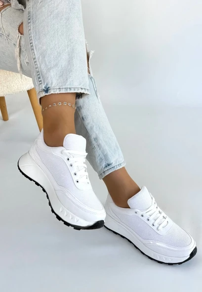 Edva Beyaz Cilt Bağcıklı Spor Ayakkabı - Resim 2