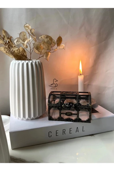 Çizgili Form Taş Tozu Dekoratif Vazo ürün görseli 1