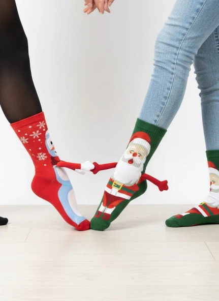 Yılbaşı Özel 2’li El Ele Tutuşan Çorap Seti – Kardan  Adam & Noel Baba Yılbaşı Çorabı - Resim 5
