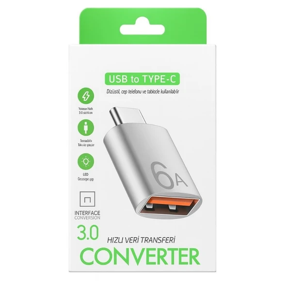 SChitec 6A UsbA to Type-C Dönüştürücü Adaptör | Hızlı Şarj & Veri Aktarım Adaptörü J624 - Resim 7