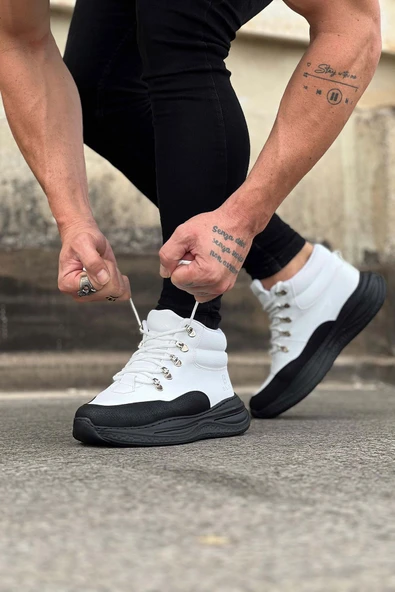 Kömür Beyaz Yüksek Taban Yarım Bilek Bot - Resim 2