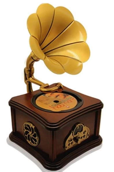 Nostaljik Radyo Gramofon Tasarımlı USB Bluetooth Hoparlör FM Radyo Şarjlı - Resim 6