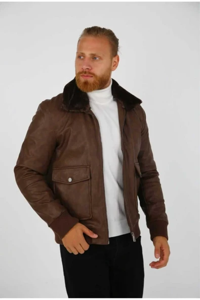 KÜRK YAKALI PİLOT DERİ MONT - Resim 4