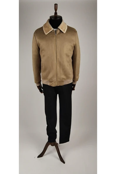 NUBUK YAKASI KÜRKLÜ KALIN ERKEK MONT - Resim 3