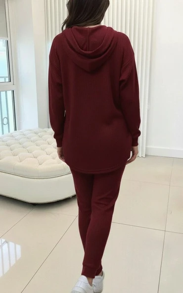 MDB Kadın Uzun Kollu Kapşonlu Meloni Bluz Ve Pantolon Ikili Takım - Resim 4