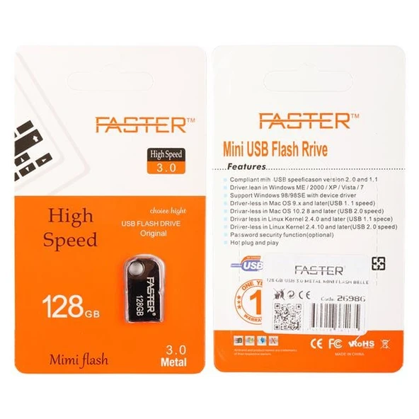 Faster 128 GB Mimi Serisi USB 3.0 Yüksek Hızlı Metal Flash Bellek - Resim 4