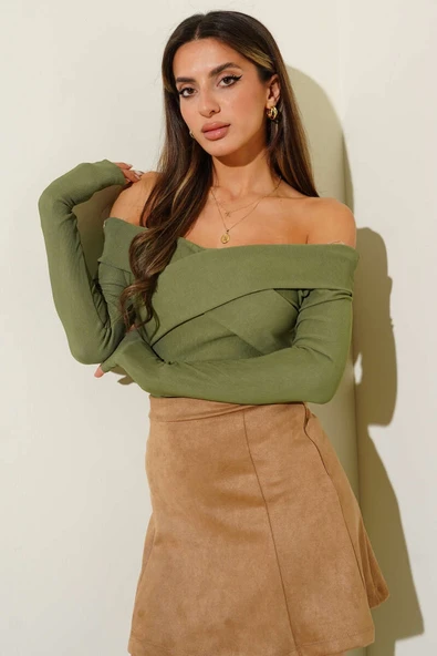 Madonna Çapraz Yaka Bluz Yeşil ürün görseli 1