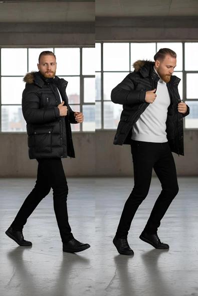 ÇIKARILABİLİR KAPÜŞONLU KALIN ŞİŞME ERKEK MONT - Resim 2