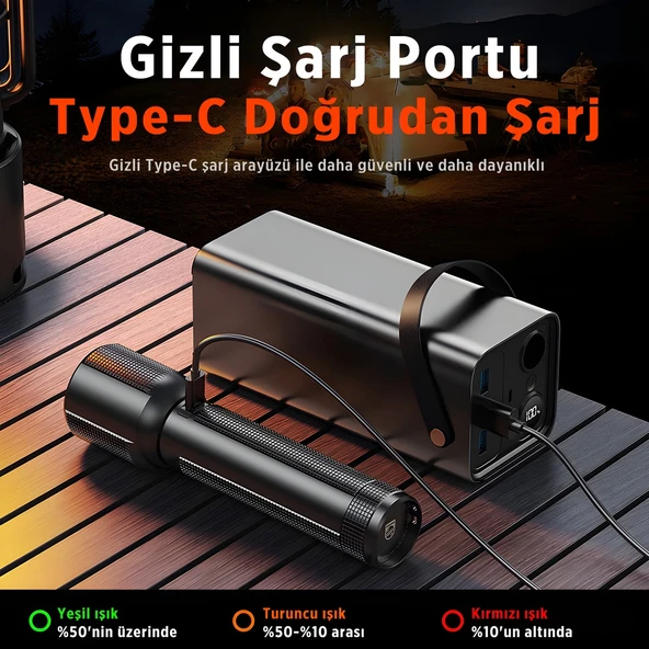 SFL2203 Teleskopik Zoom, 450 Lümen Max Işık Gücü, Sos Modu ve Metal Gövdeli Şarj Edilebilir ve Çıkarılabilir Pilli Uzun Menzilli 5W LED El Feneri - Resim 6