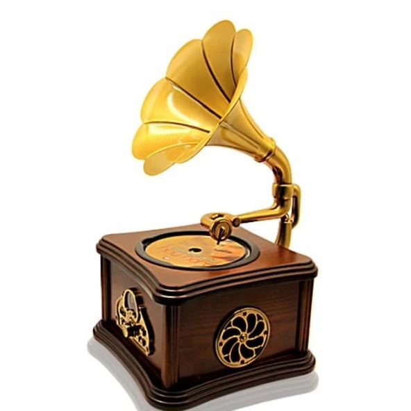 Nostaljik Radyo Gramofon Tasarımlı USB Bluetooth Hoparlör FM Radyo Şarjlı - Resim 4