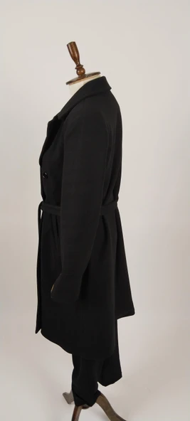 Geniş Beden Uzun Kuşaklı Kaşe  Kadın Kaban - Resim 6