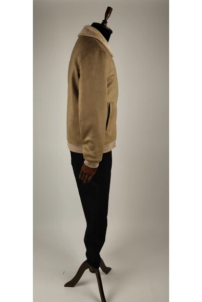 NUBUK YAKASI KÜRKLÜ KALIN ERKEK MONT - Resim 4