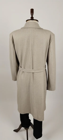 Geniş Beden Uzun Kuşaklı Kaşe  Kadın Kaban - Resim 11