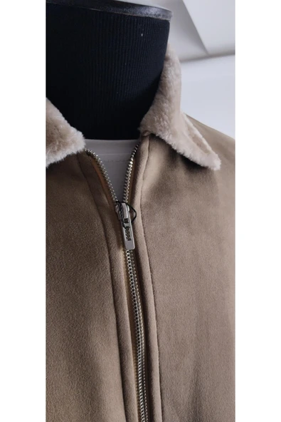 NUBUK YAKASI KÜRKLÜ KALIN ERKEK MONT - Resim 6