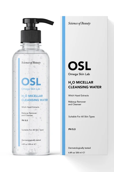 OSL Omega Skin Lab H2o Micellar Cleanser Water 200ml (MAKYAJ VE YÜZ TEMİZLEME SUYU) - Resim 2