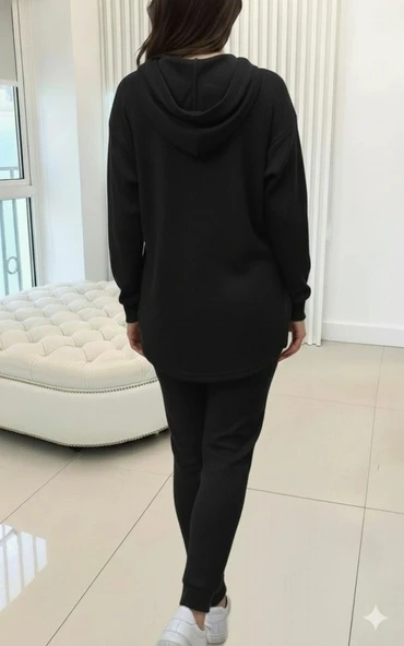 MDB Kadın Uzun Kollu Kapşonlu Meloni Bluz Ve Pantolon Ikili Takım - Resim 4