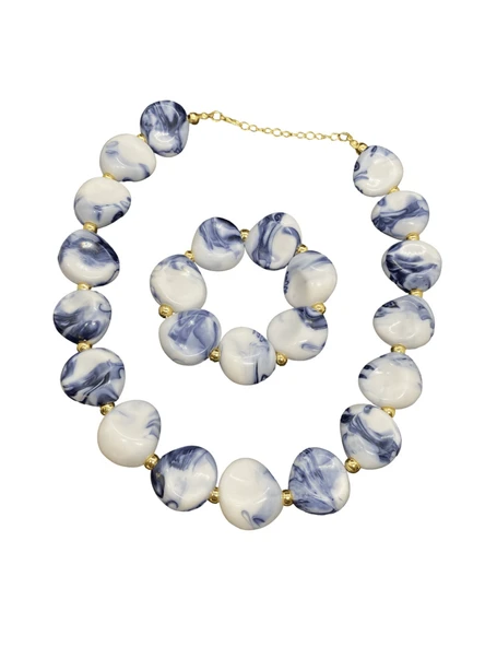 ? Mavi-Beyaz Mermer Desenli Akrilik Takı Seti — Zarif ve Modern Bir Şıklık ürün görseli 1