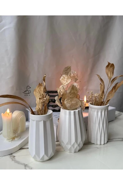 Geometrik Desenli Vazo Set 3’lü 12 CM - Resim 2