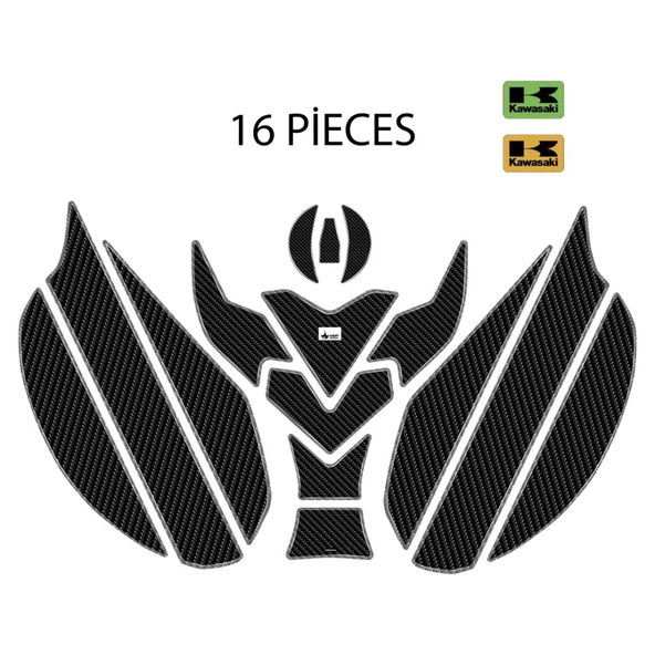 KAWASAKİ Z-650 2025 İle Uyumlu 16 Parça 6D Karbon Kaydırmaz Tank Pad Seti GC85 ürün görseli 1