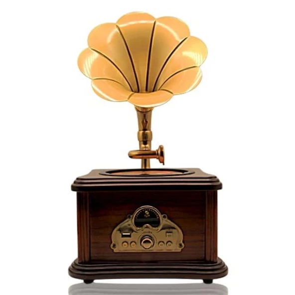 Nostaljik Radyo Gramofon Tasarımlı USB Bluetooth Hoparlör FM Radyo Şarjlı ürün görseli 1