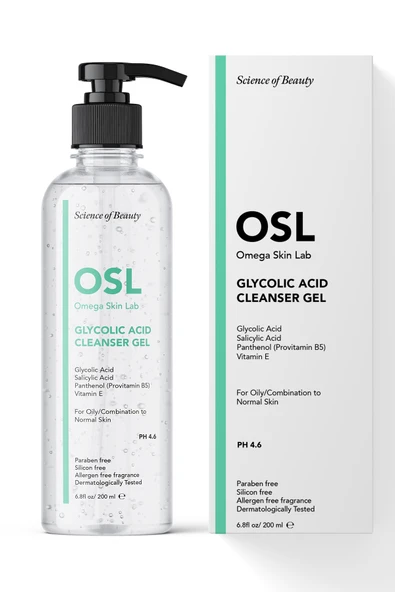 OSL Omega Skin Lab Omega Skin Lab Glycolic Cleanser Gel 200ml (YAĞLI VE KARMA CİLT İÇİN TEMİZLEME JELİ) - Resim 3