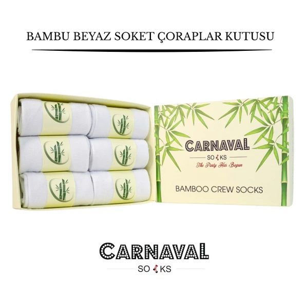 6'lı Premium Unisex Beyaz Bambu Soket Çorap Seti – Kutulu ürün görseli 1