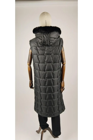 TAM BOY TESETTÜR TÜYLÜ KAPŞONLU KAPİTONE KALIN YELEK - Resim 7