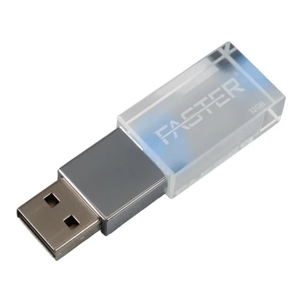 Faster 32 GB Mimi Serisi USB 3.0 Yüksek Hızlı Mavi Işıklı Metal Flash Bellek ürün görseli 1