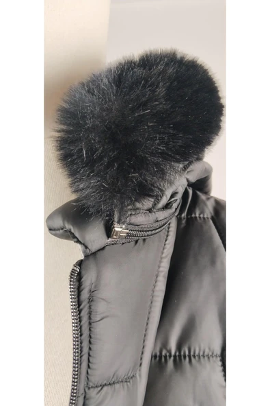 TAM BOY TESETTÜR TÜYLÜ KAPŞONLU KAPİTONE KALIN YELEK - Resim 10