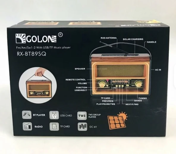 GOLON RX-BT89SQ Çok Fonksiyonlu Radyo Açık Güneş Paneli Kayış ile Fm Am Usb Şarj Edilebilir Radyo - Resim 4