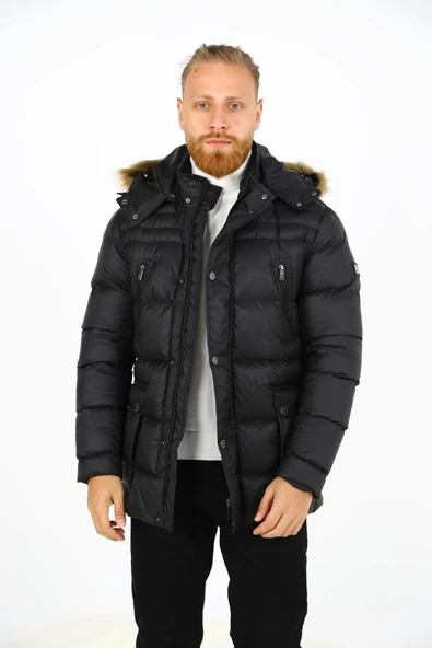 ÇIKARILABİLİR KAPÜŞONLU KALIN ŞİŞME ERKEK MONT - Resim 5