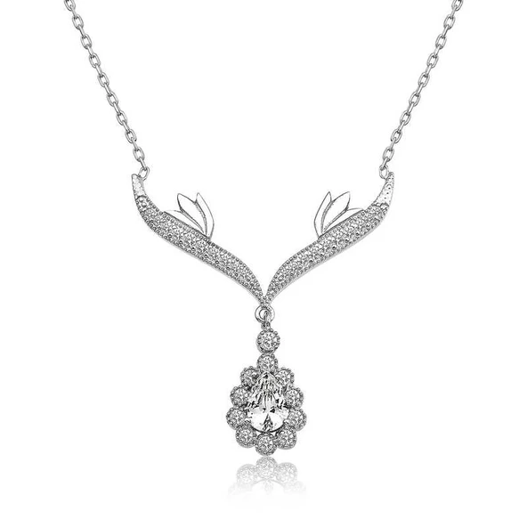 Gümüş Beyaz Taşlı Madalyon  Bayan Kolye ürün görseli 1