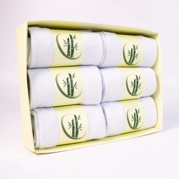 6'lı Premium Unisex Beyaz Bambu Soket Çorap Seti – Kutulu - Resim 3