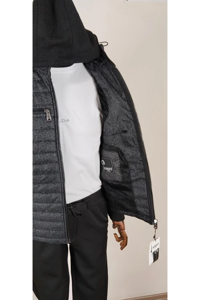 Örme kollu şişme mont - Resim 3