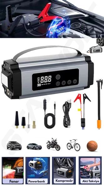Araba Oto Araç Akü Takviye'li Kompresör Dijital Ekranlı Lastik Şişirme Hava Pompası ürün görseli 1