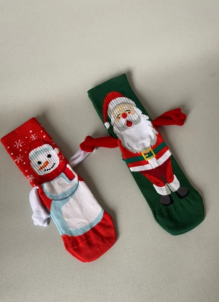 Yılbaşı Özel 2’li El Ele Tutuşan Çorap Seti – Kardan  Adam & Noel Baba Yılbaşı Çorabı - Resim 7