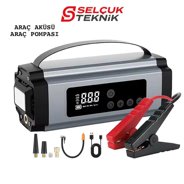 Araba Oto Araç Akü Takviye'li Kompresör Dijital Ekranlı Lastik Şişirme Hava Pompası - Resim 2