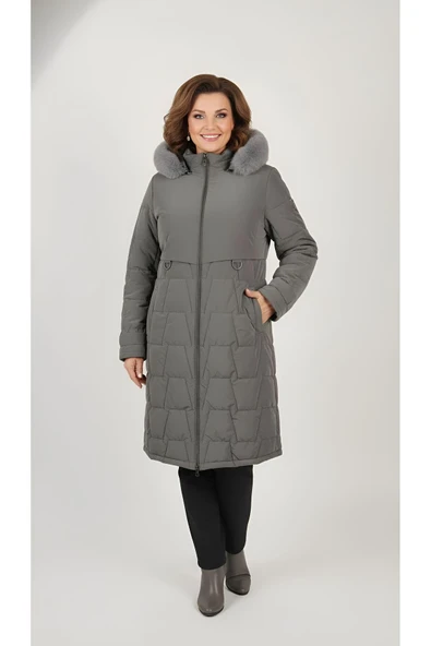 NOVA KUMAŞ ARA BEDEN KALIN UZUN KADIN PALTO KABAN ürün görseli 1