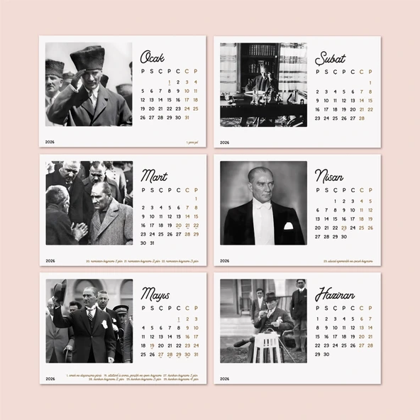 2026 Atatürk Masa Takvimi | Doğal Ahşap Tabanlı Masaüstü Takvimi - Resim 3